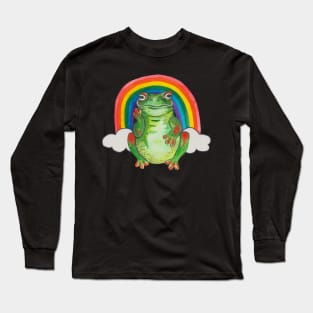 Awkward tropical frog and rainbow Long Sleeve T-Shirt